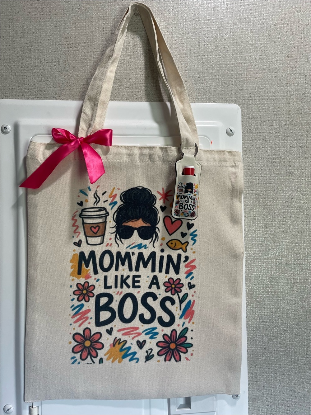 Mommin' Like a Boss Canvas Tote Bag - Cream
